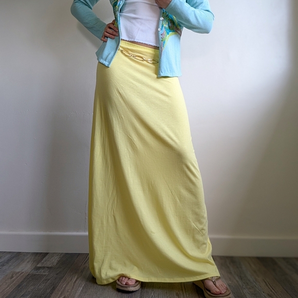 ⭐Victoria Secret Butter Yellow Y2K Long Cotton Maxi Skirt Feminine Tropical - Picture 1 of 9